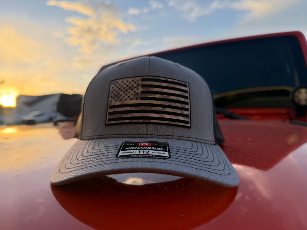 Grey Camo Flag Patch Hat